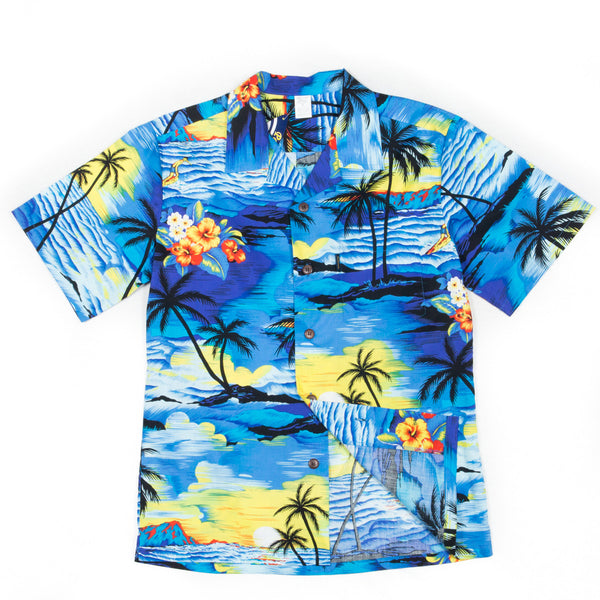 Mens Hawaiian Aloha Shirt Blue Sunset - Dude From Hawaii