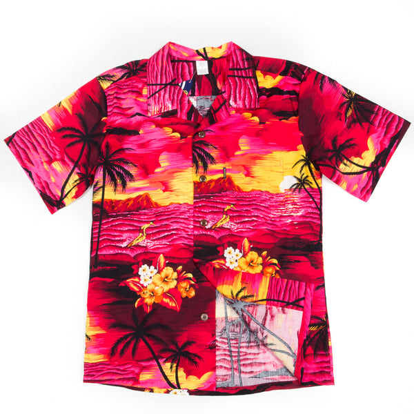 Mens Hawaiian Aloha Shirt Red Sunset - Dude From Hawaii