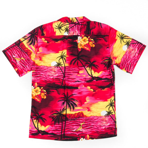 Mens Hawaiian Aloha Shirt Red Sunset - Dude From Hawaii