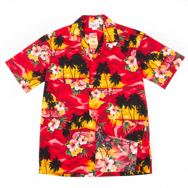 Pacific Legends Hawaiian Aloha Shirt Red Sunset Made In Hawaii - Dude From Hawaii