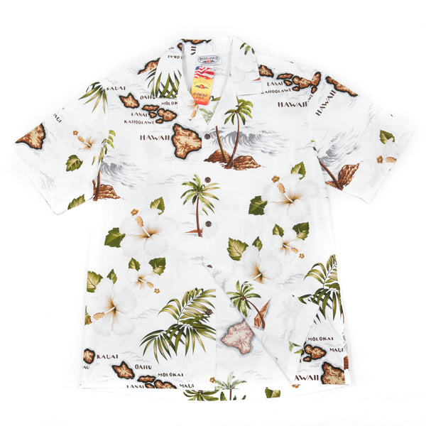 Pacific Legends Hawaiian Aloha Shirt White Map Made In Hawaii - Dude From Hawaii