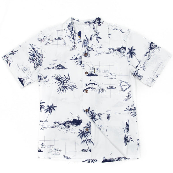 Mens Hawaiian Aloha Shirt White Map - Dude From Hawaii