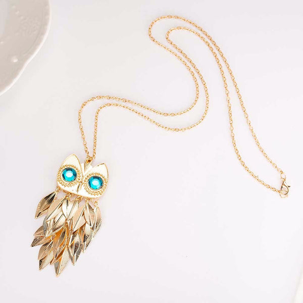 Stylish Gold Owl Leaves Charm Chain Pendant Necklace - Dude From Hawaii